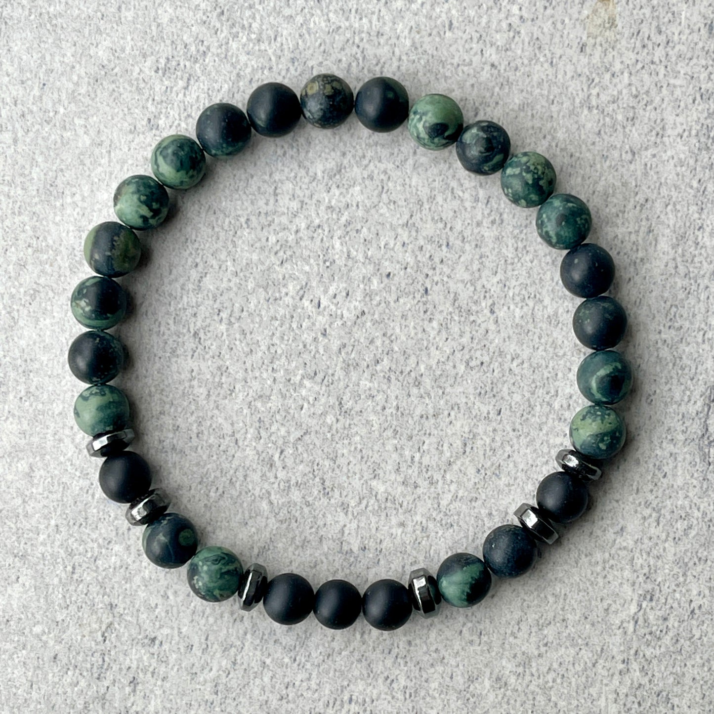 Matte Kambaba Jasper & Matte Onyx Beaded Bracelet