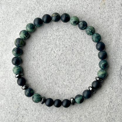 Matte Kambaba Jasper & Matte Onyx Beaded Bracelet