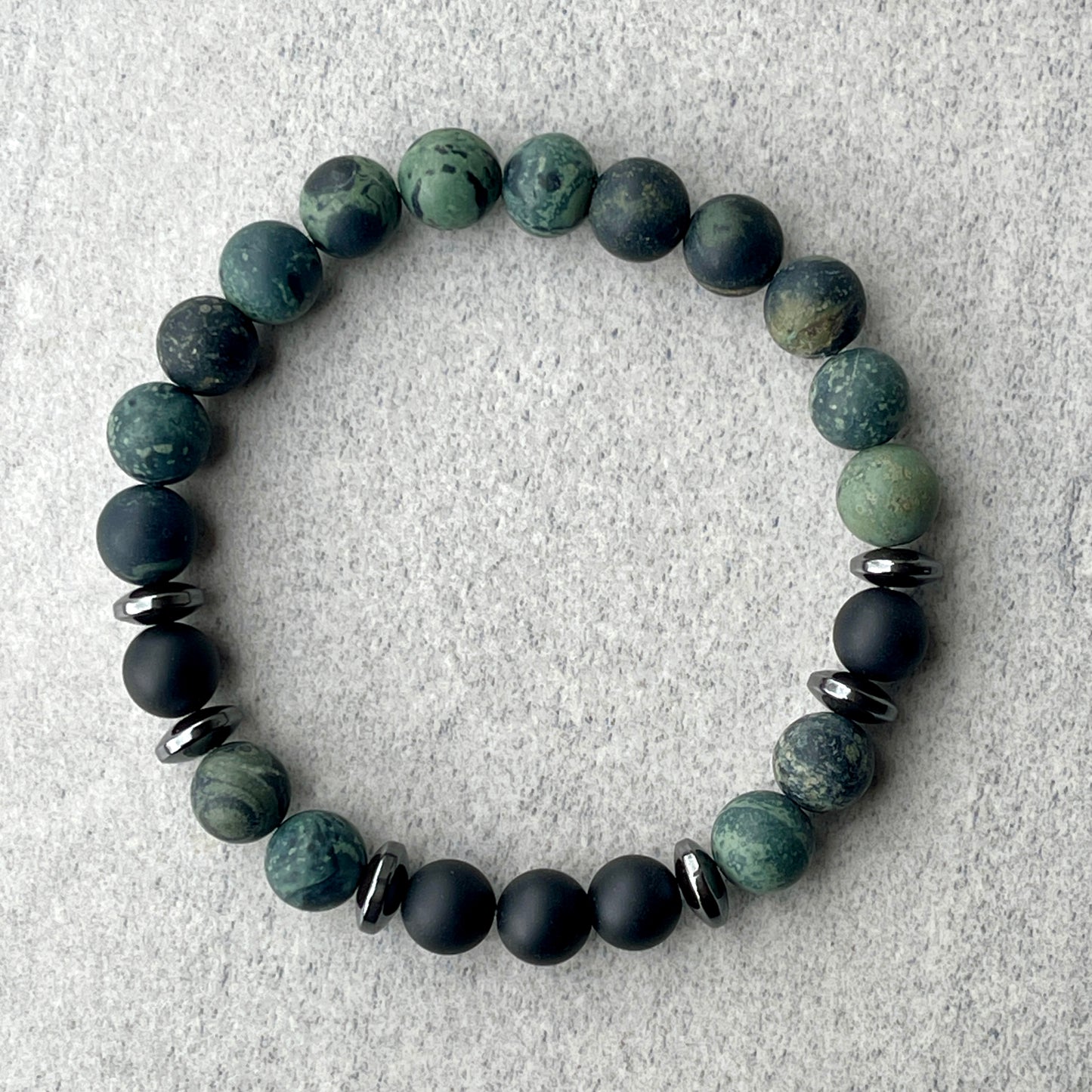 Matte Kambaba Jasper & Matte Onyx Beaded Bracelet