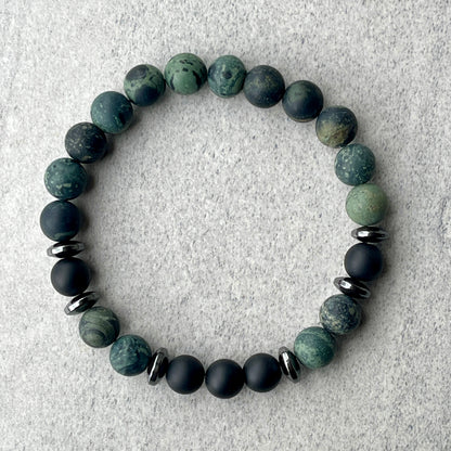 Matte Kambaba Jasper & Matte Onyx Beaded Bracelet