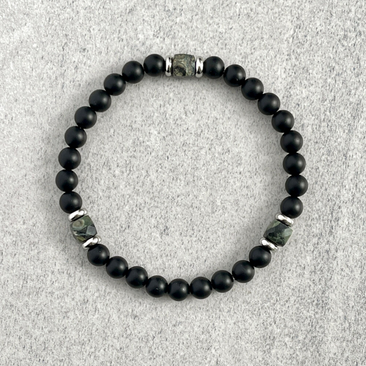 Matte Onyx & Kambaba Jasper Beaded Bracelet