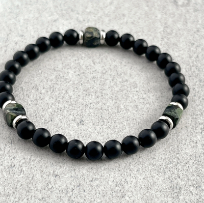 Matte Onyx & Kambaba Jasper Beaded Bracelet