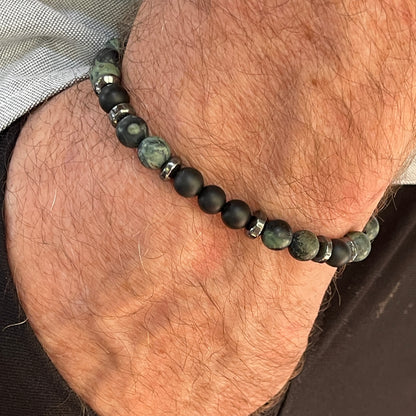 Matte Kambaba Jasper & Matte Onyx Beaded Bracelet
