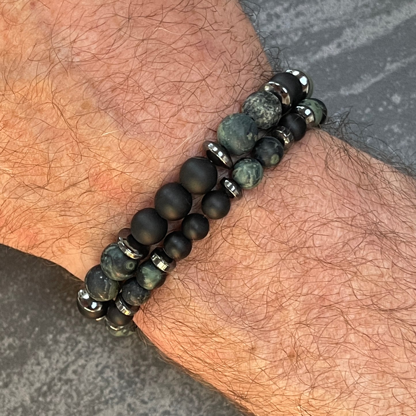 Matte Kambaba Jasper & Matte Onyx Beaded Bracelet
