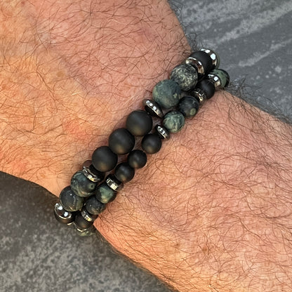 Matte Kambaba Jasper & Matte Onyx Beaded Bracelet