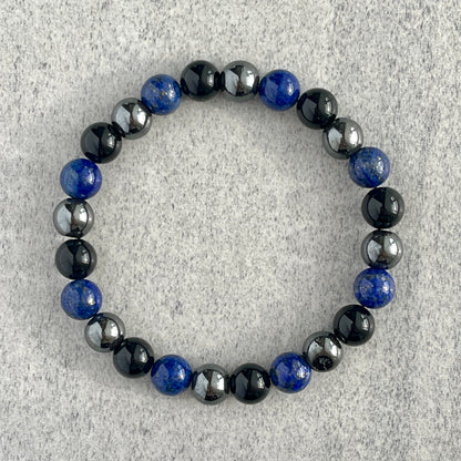 Lapis Lazuli, Onyx & Hematite Beaded Bracelet