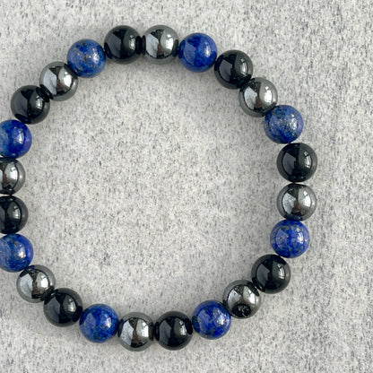 Lapis Lazuli, Onyx & Hematite Beaded Bracelet