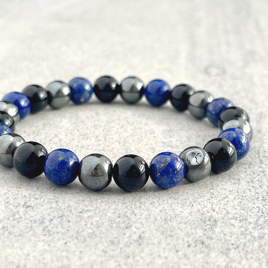 Lapis Lazuli, Onyx & Hematite Beaded Bracelet