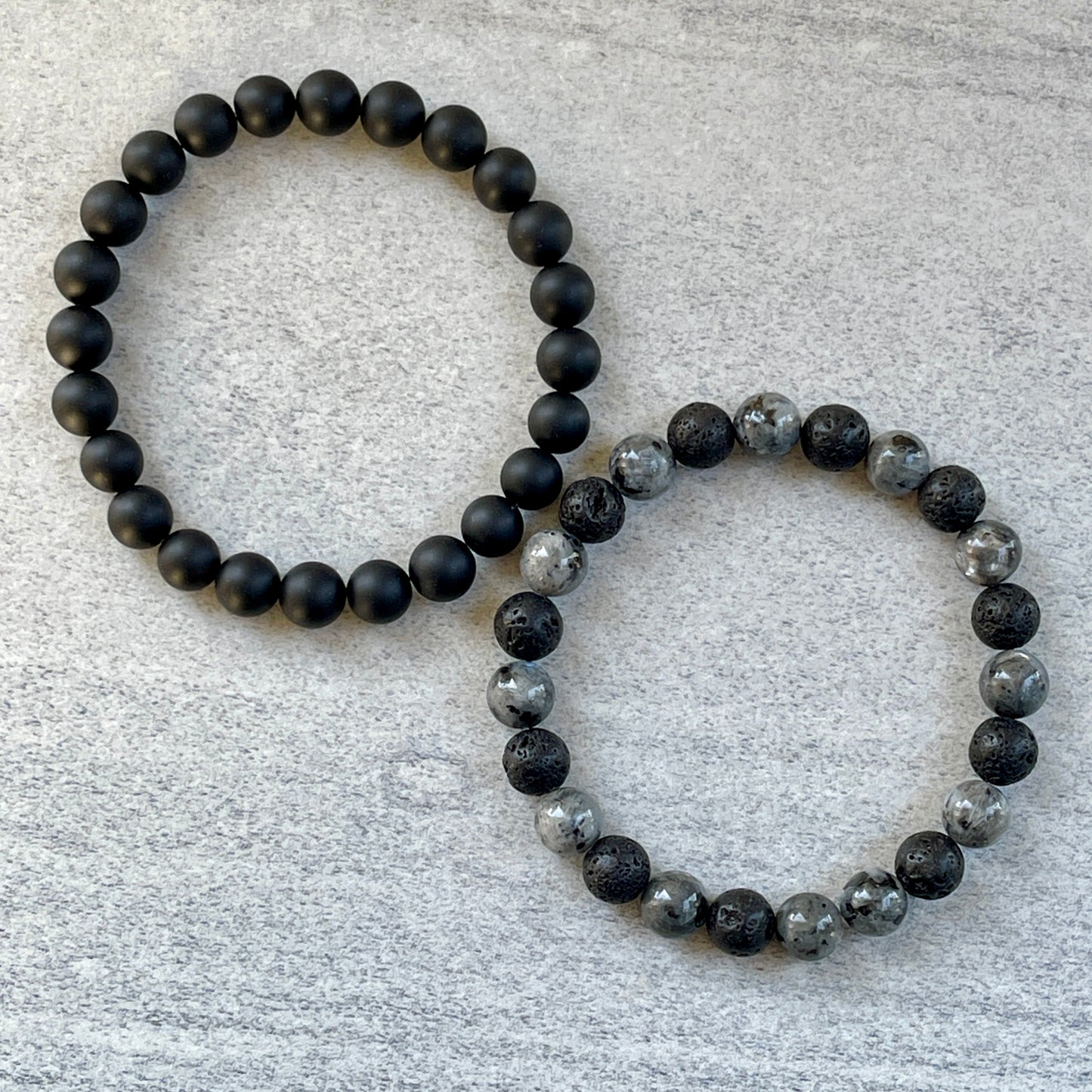 2-Pk Matte Onyx, Black Lava & Larvikite Bracelet