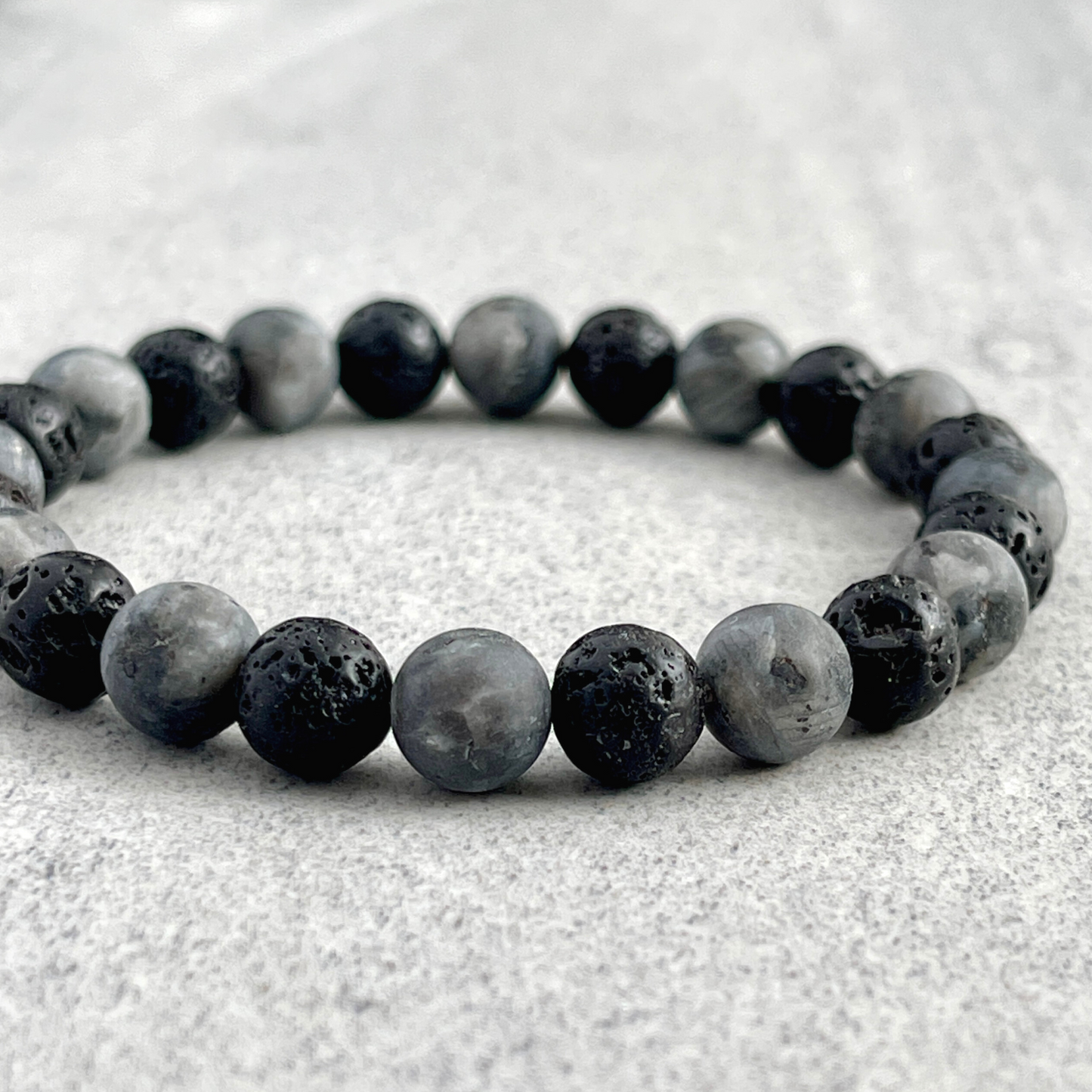 Matte Black Labradorite and Black Lava Beaded Bracelet