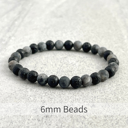 Matte Black Labradorite and Black Lava Beaded Bracelet