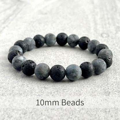 Matte Black Labradorite and Black Lava Beaded Bracelet