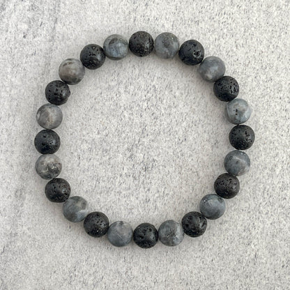 Matte Black Labradorite and Black Lava Beaded Bracelet