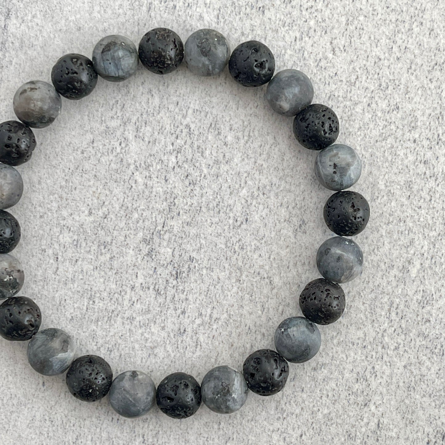 Matte Black Labradorite and Black Lava Beaded Bracelet