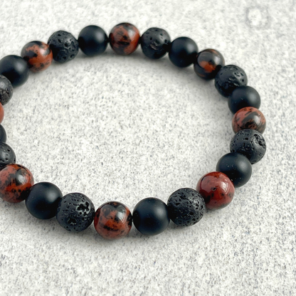 Mahogany Obsidian, Matte Onyx & Black Lava Bracelet