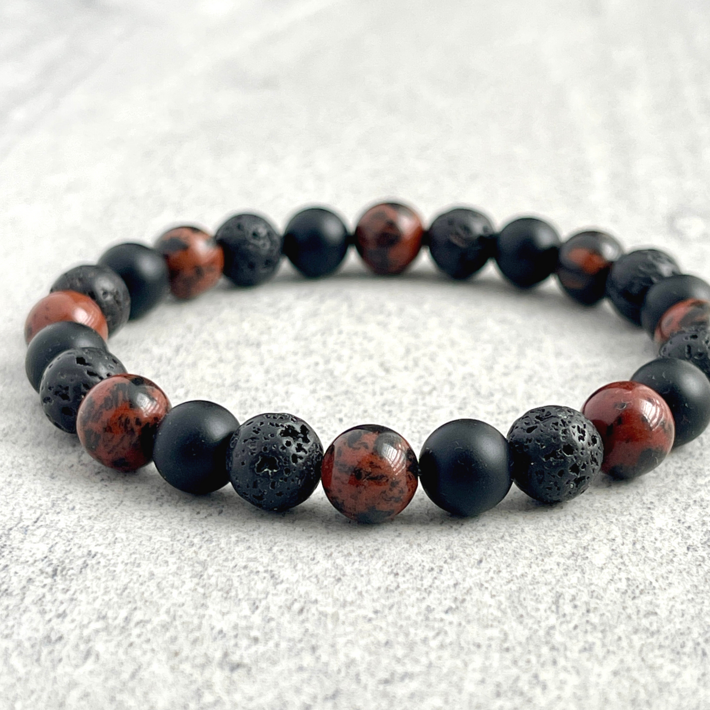 Mahogany Obsidian, Matte Onyx & Black Lava Bracelet