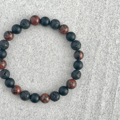 Mahogany Obsidian, Matte Onyx & Black Lava Bracelet