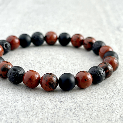 Mahogany Camo - Mahogany Obsidian, Matte Onyx and Black Lava Beaded Bracelet