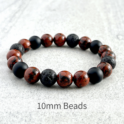 Mahogany Camo - Mahogany Obsidian, Matte Onyx and Black Lava Beaded Bracelet