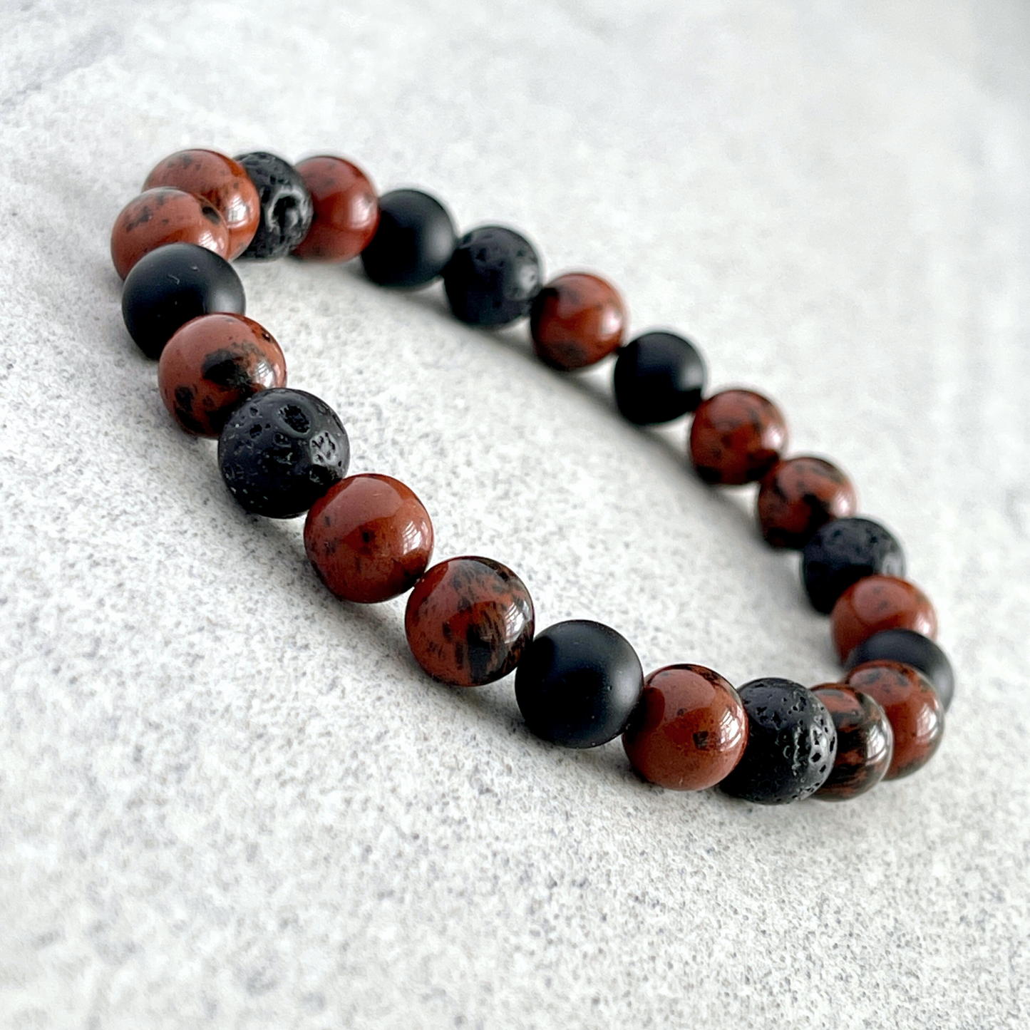 Mahogany Camo - Mahogany Obsidian, Matte Onyx and Black Lava Beaded Bracelet