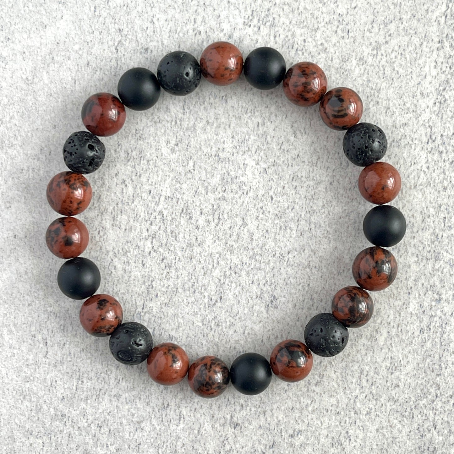 Mahogany Camo - Mahogany Obsidian, Matte Onyx and Black Lava Beaded Bracelet