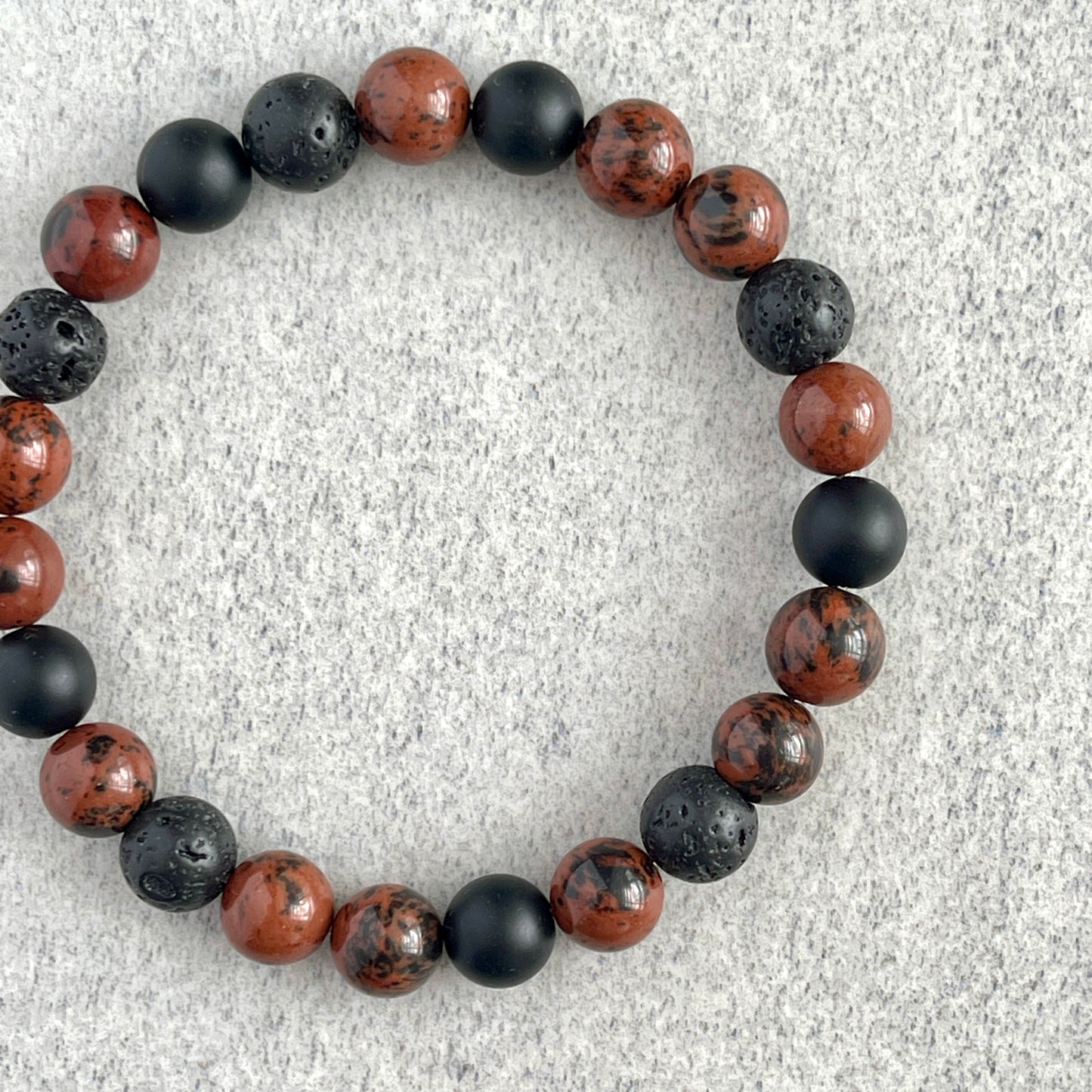 Mahogany Camo - Mahogany Obsidian, Matte Onyx and Black Lava Beaded Bracelet