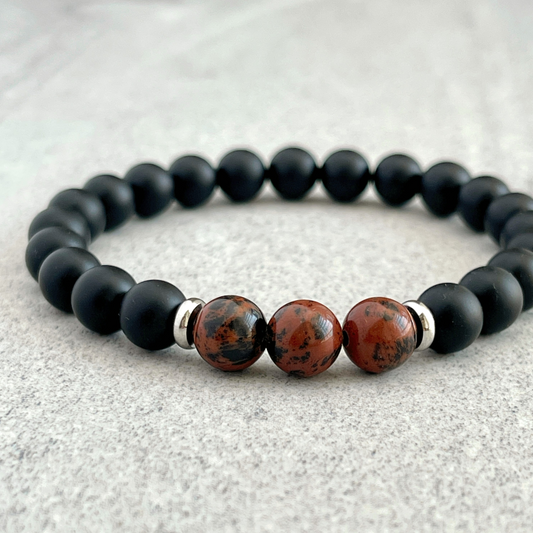 Matte Onyx and Tri Mahogany Obsidian Stretch Bracelet