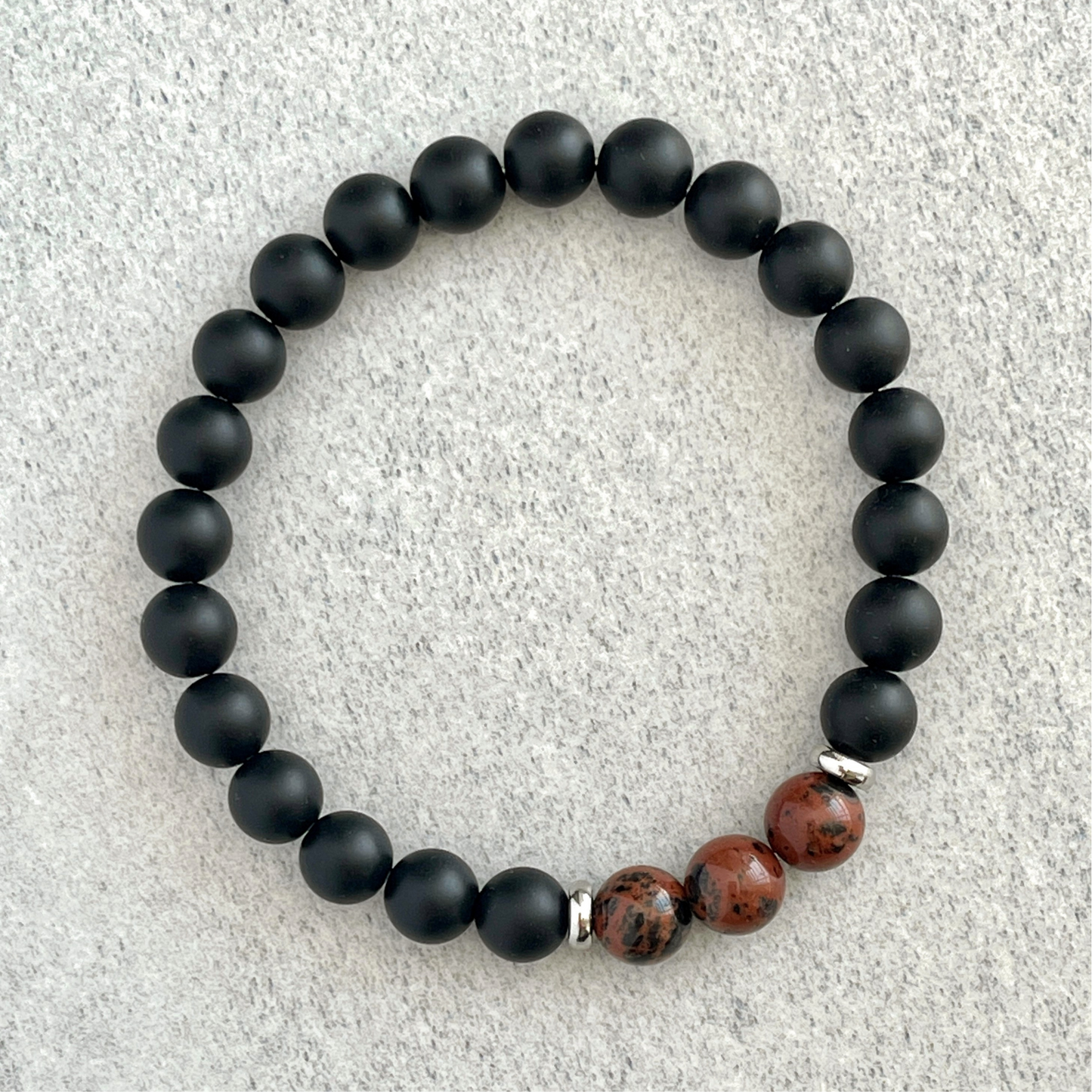 Matte Onyx and Tri Mahogany Obsidian Stretch Bracelet