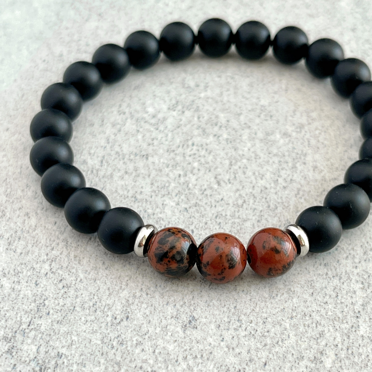 Matte Onyx and Tri Mahogany Obsidian Stretch Bracelet