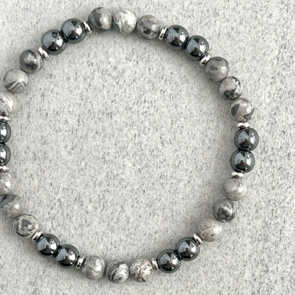 Map Jasper and Hematite Beaded Bracelet