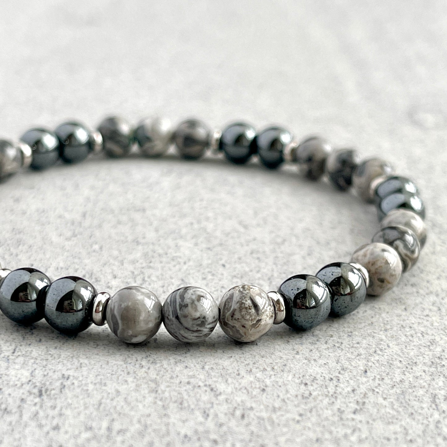 Map Jasper and Hematite Beaded Bracelet