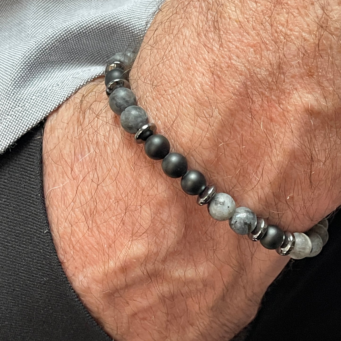 Matte Black Labradorite & Matte Onyx Beaded Bracelet