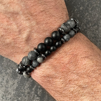 Matte Black Labradorite & Matte Onyx Beaded Bracelet
