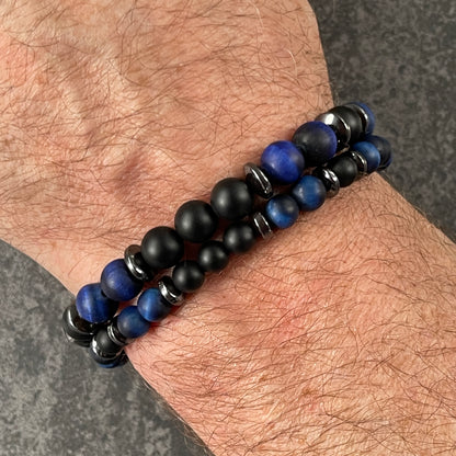 Matte Blue Tiger Eye & Matte Onyx Bracelet