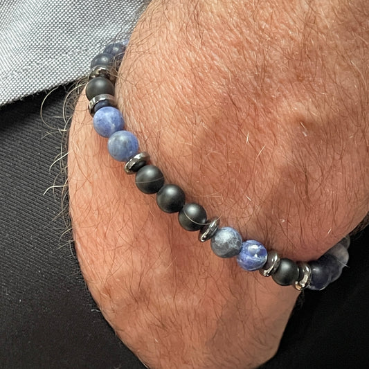 Matte Sodalite & Matte Onyx Beaded Bracelet