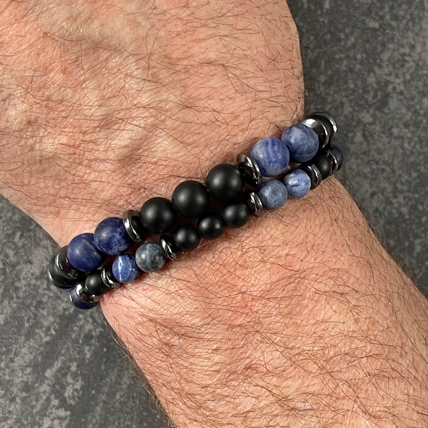 Matte Sodalite & Matte Onyx Beaded Bracelet