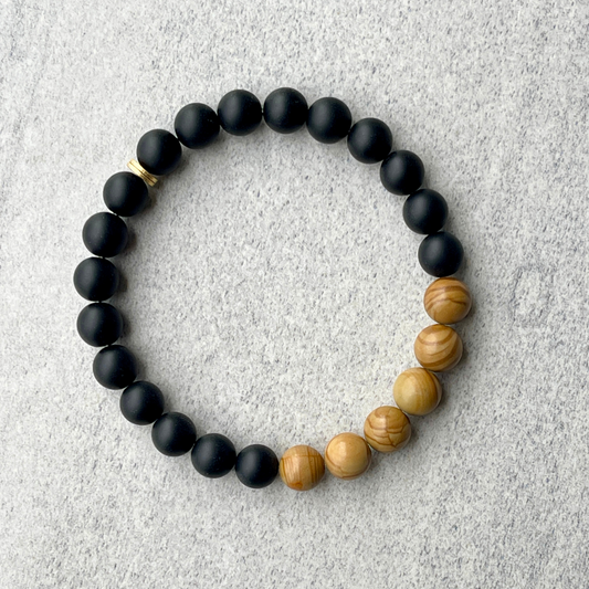 Matte Onyx & Wood Jasper Beaded Bracelet