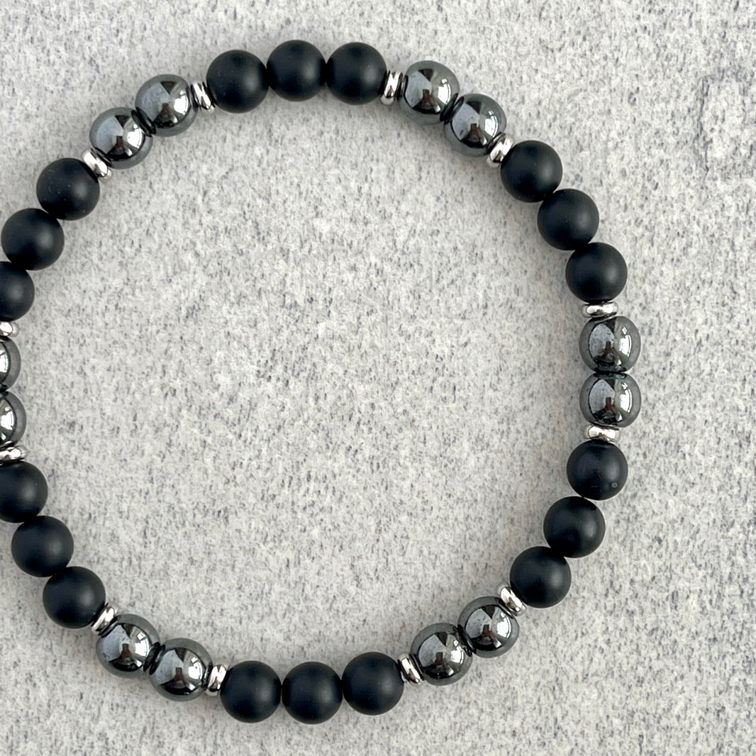 Jade, Onyx & Hematite Beaded Bracelet