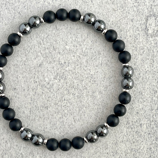 Matte Onyx and Hematite Beaded Bracelet