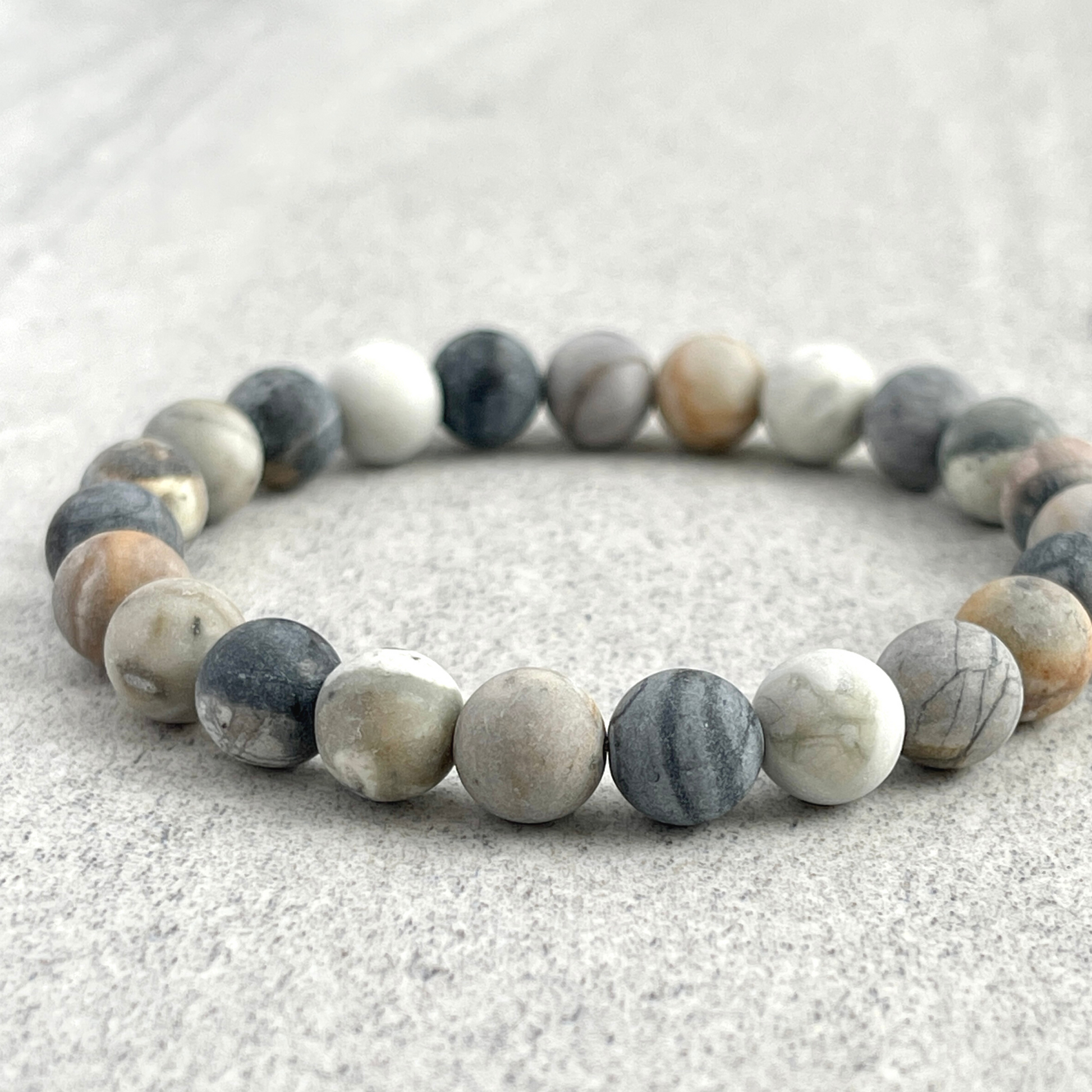 Matte Silver Picasso Jasper Beaded Bracelet with Fashion-Forward Design