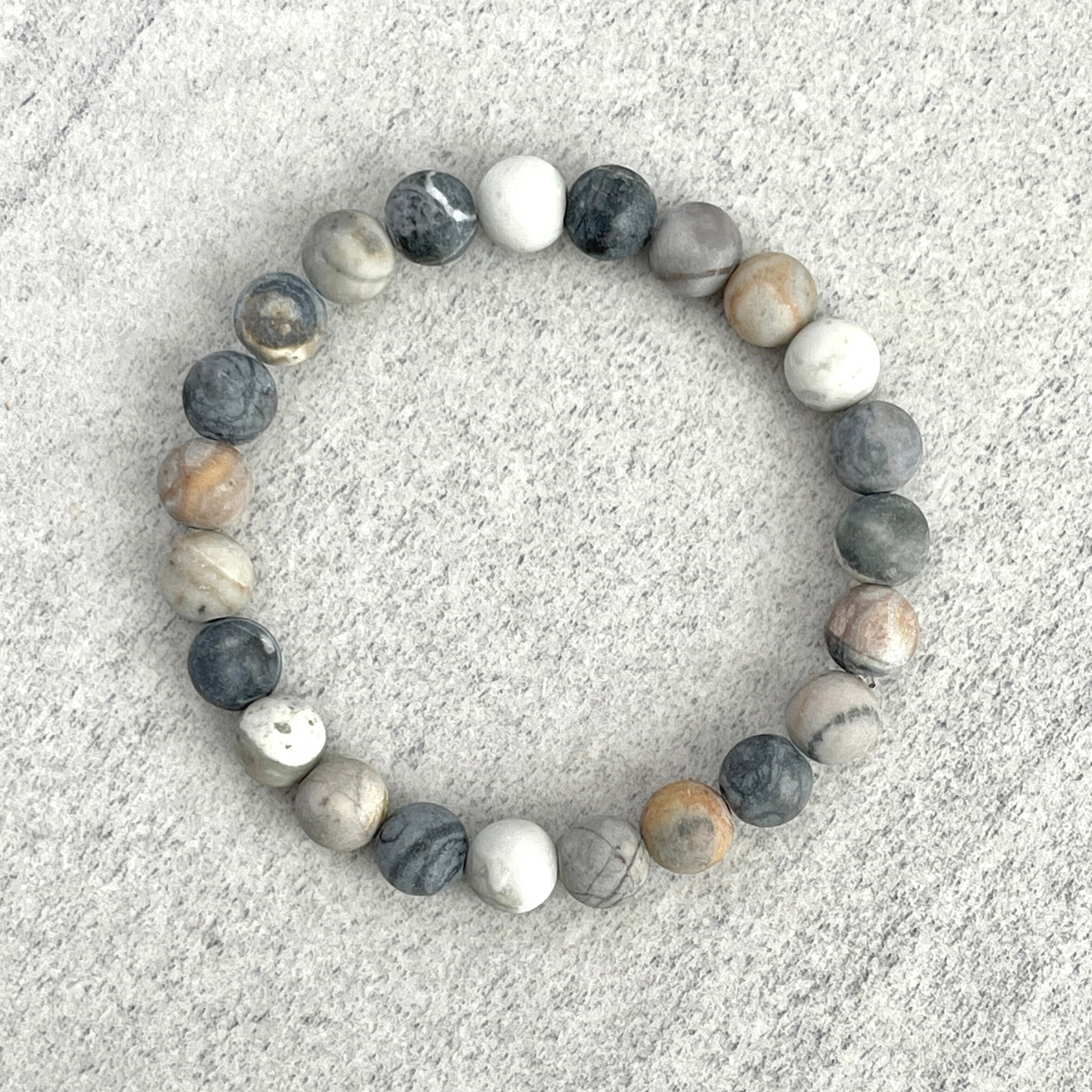 Matte Silver Picasso Jasper Beaded Bracelet for Elegant Accessory