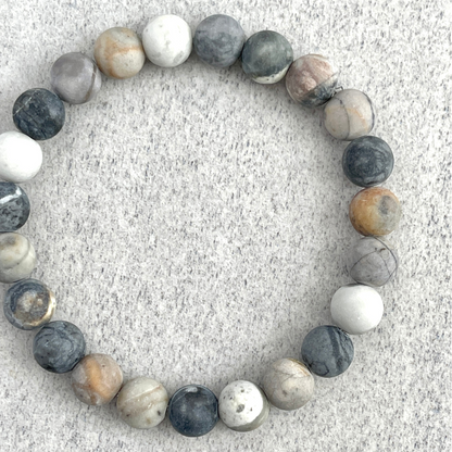 Matte Silver Picasso Jasper Beaded Bracelet for Casual Outfits