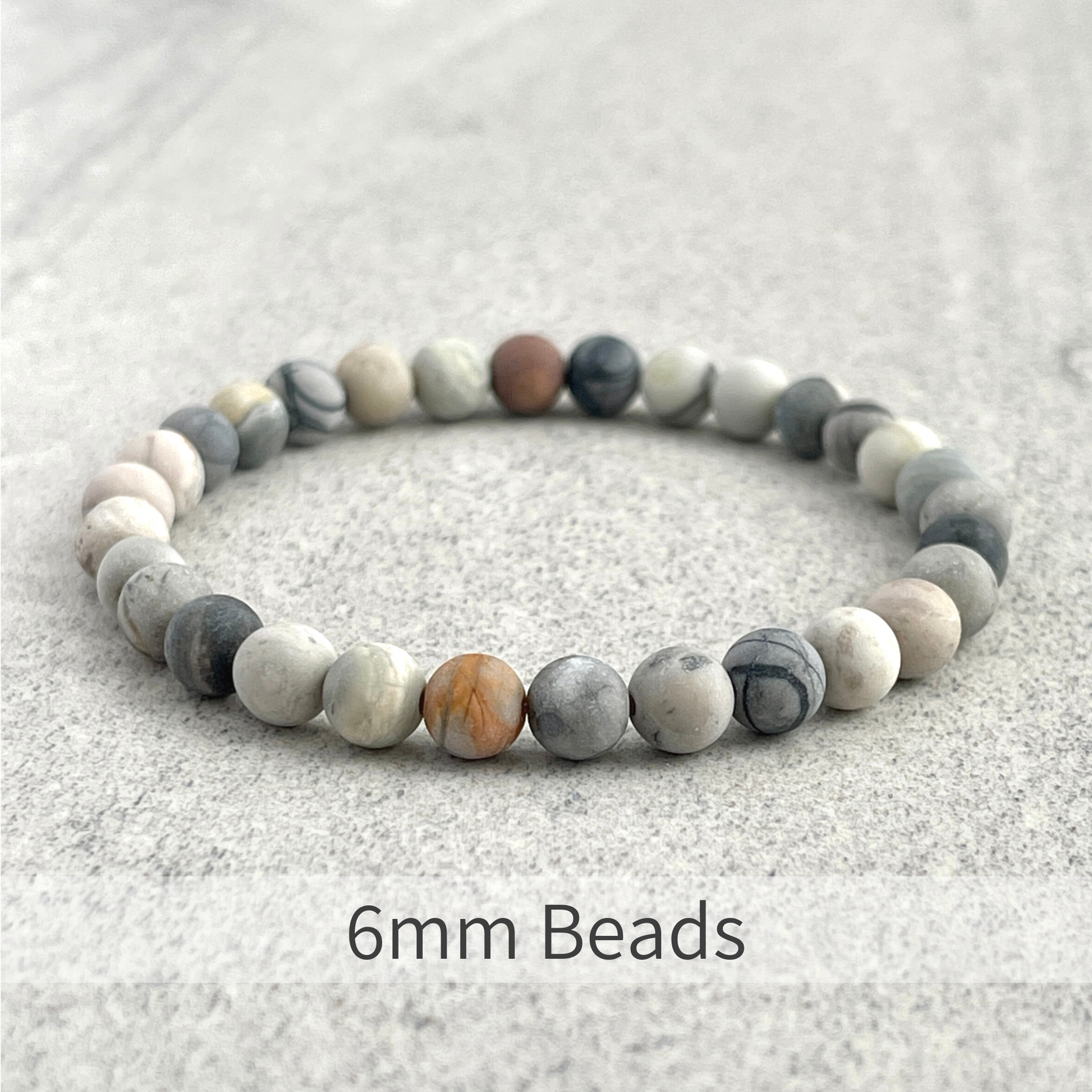 Matte Silver Picasso Jasper Beaded Bracelet for Minimalist Style