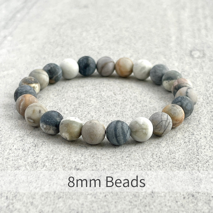 Classic Matte Silver Picasso Jasper Beaded Bracelet