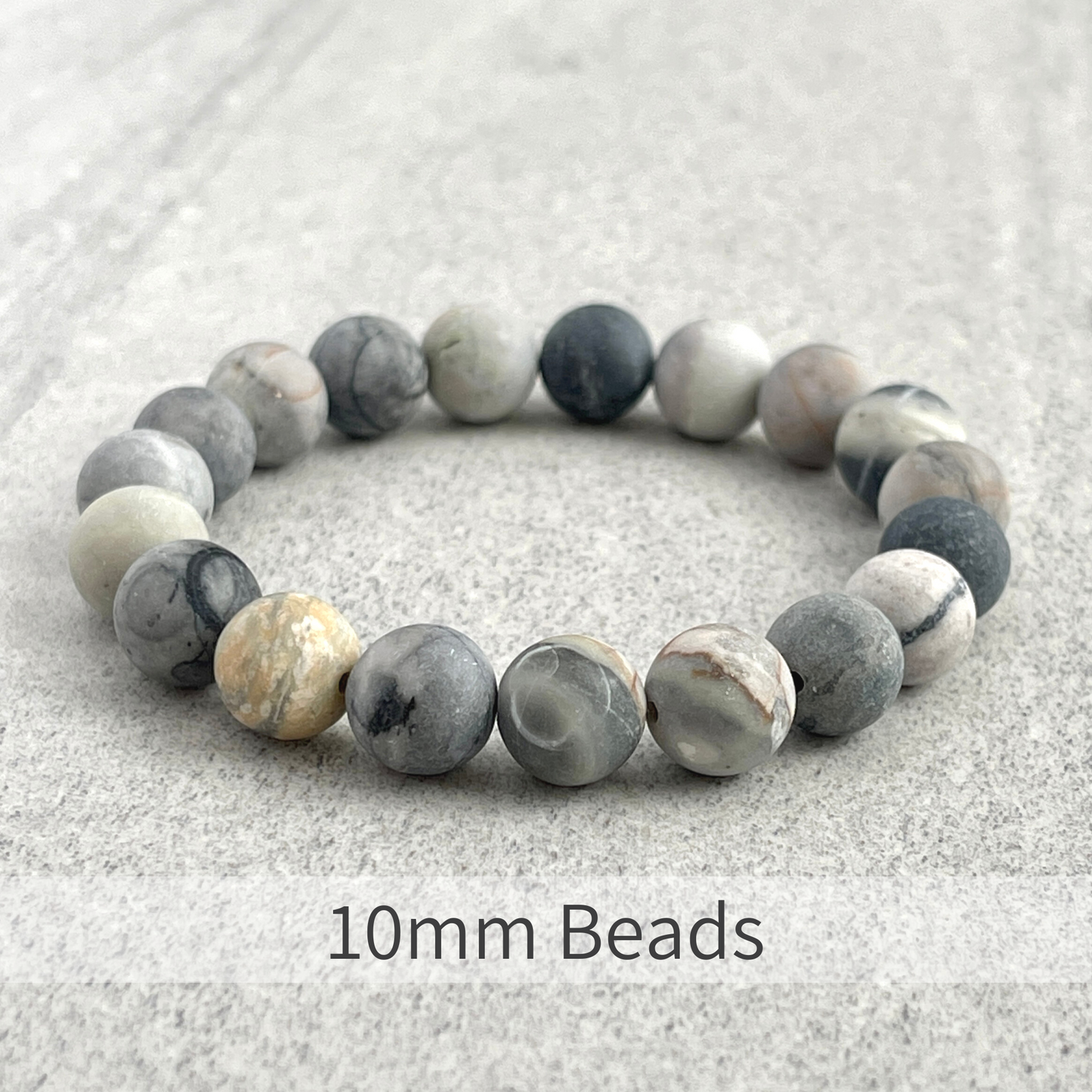 Elegant Matte Silver Picasso Jasper Beaded Bracelet