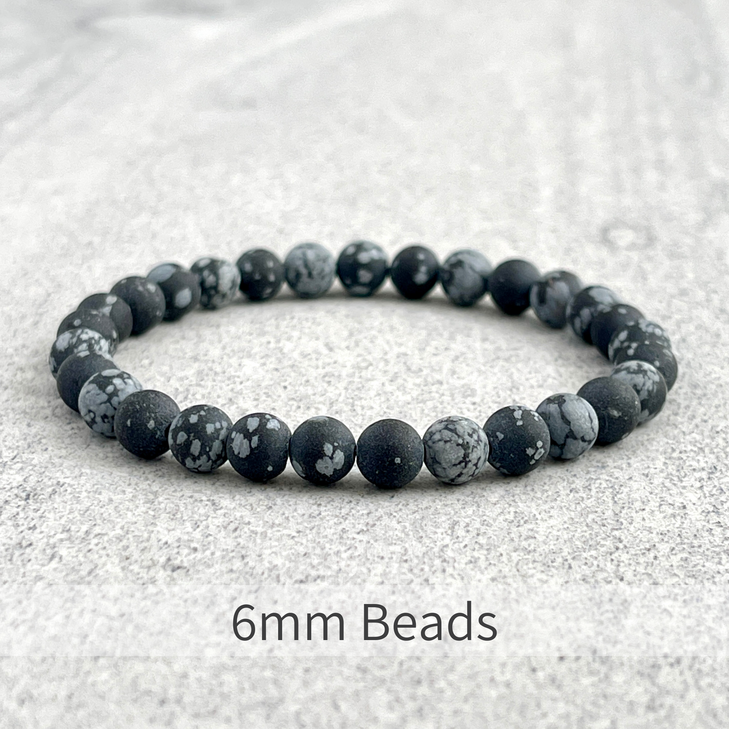 Matte Snowflake Obsidian Beaded Stretch Bracelet