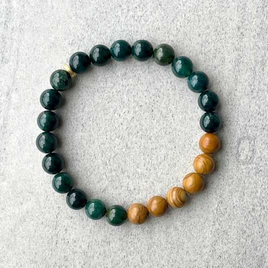 Moss Agate & Wood Jasper Beaded Bracelet