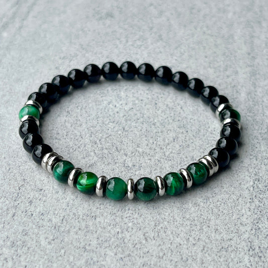 Onyx & Green Tiger Eye Beaded Bracelet