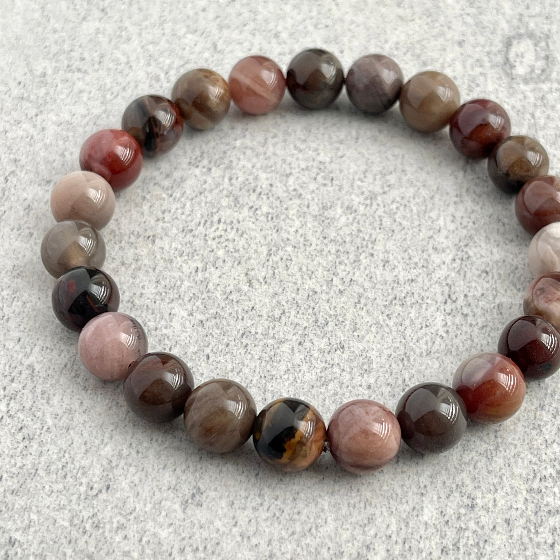 Fashionable Petrified Wood Bead Bracelet for Men