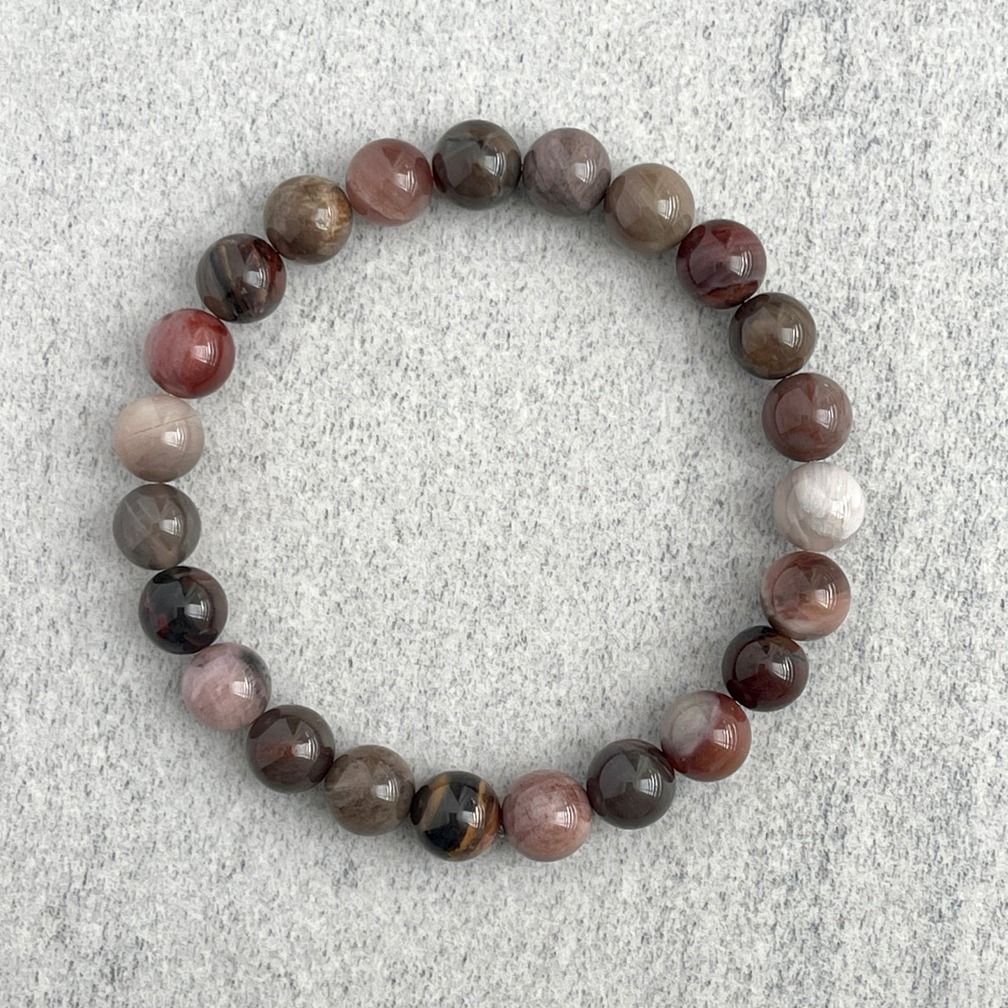 Modern Petrified Wood Bead Bracelet for Men